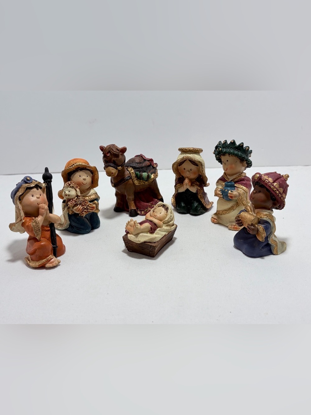Miniature Nativity Figurine Set Resin Hand Painted Set of 7